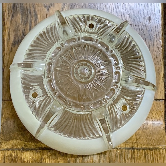 1920s 1930s Antique Art Deco Frosted Glass 3 Hole Canopy Light Shade Diffuser - Picture 1 of 16